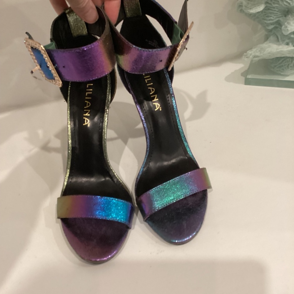 Liliana Heels Strappy Synth Leather Gorgeous Sandals Heels Crystal buckle 10 - Picture 5 of 13